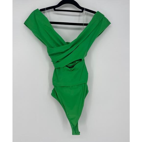 Fleur Du Mal Wrap Front Bodysuit in Peridot Green - Picture 4 of 9
